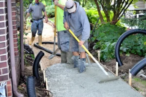 paving a concrete walkway
